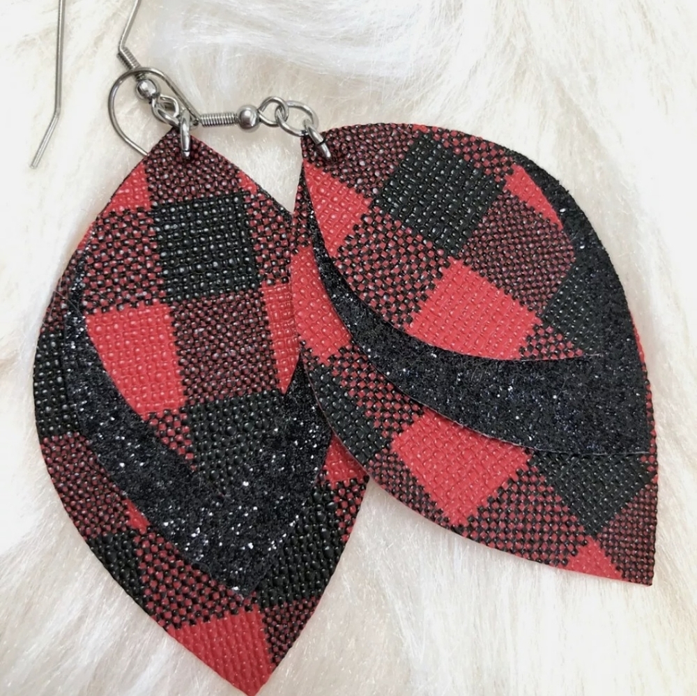 Buffalo Plaid/ Black Sparkle Earrings